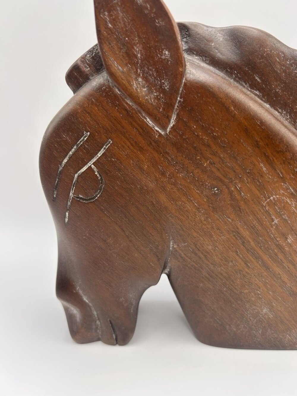 Wood Horse Head Sculpture Mid Century Modern Hand Carved Figurine MCM Rustic - Picture 4 of 14